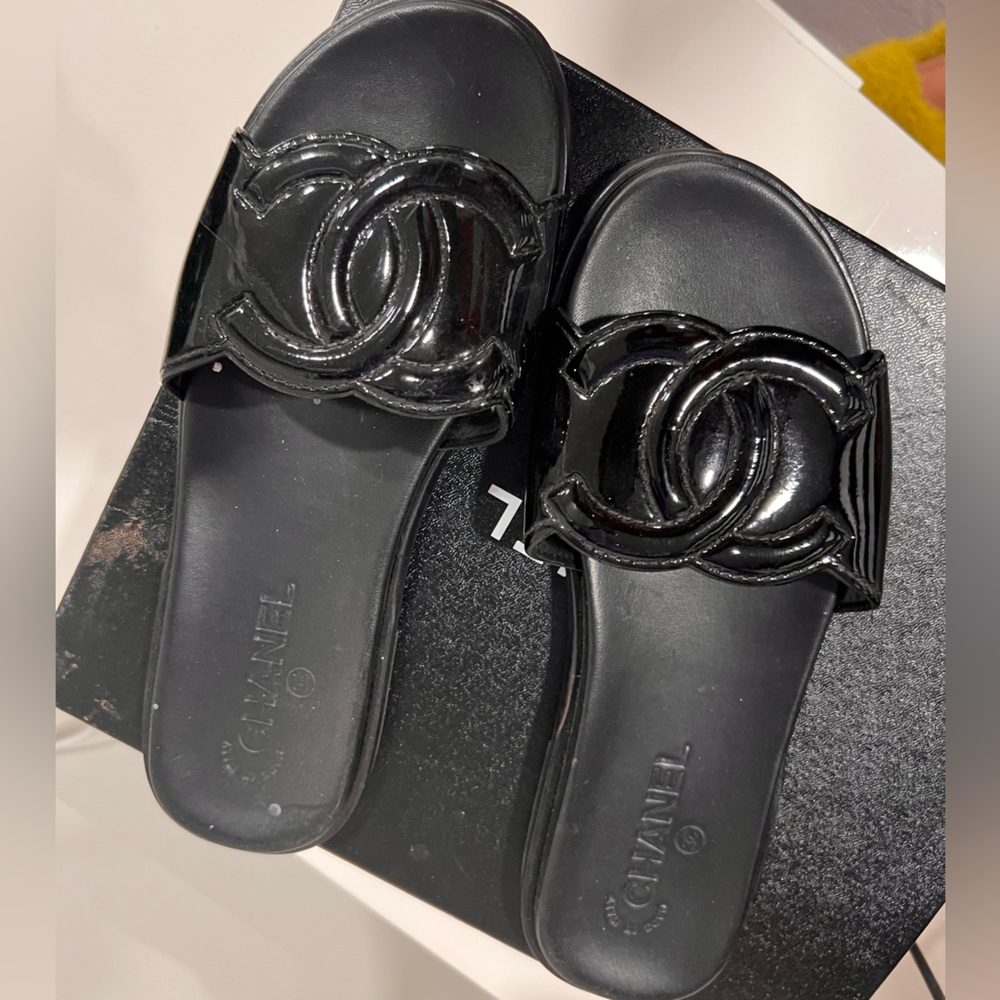 Chanel black slides